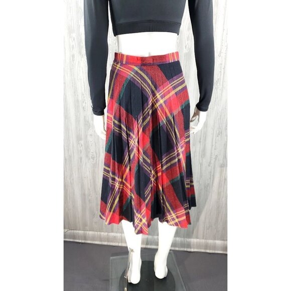Red and Black Plaid Wool Midi Skirt Vintage Retro Grunge Schoolgirl - Picture 4 of 6
